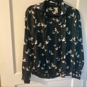 Navy bird patterned blouse